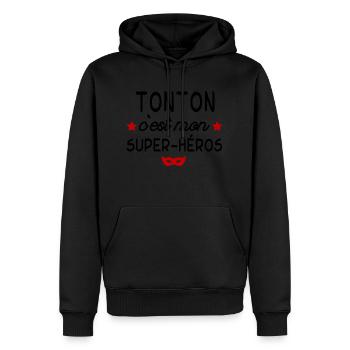 Tonton c est mon super héros - Sweat à capuche Premium bio Homme - noir - Devant - Nico (187cm)