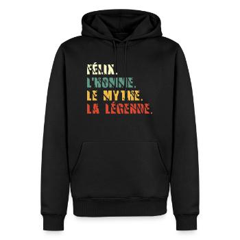Félix l homme le mythe la légende - Sweat à capuche Premium bio Homme - noir - Devant - Nico (187cm)