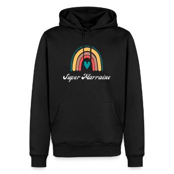 super marraine arc en ciel - Sweat à capuche Premium bio Homme - noir - Devant - Nico (187cm)