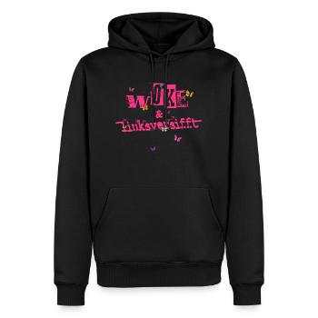 Selbstironie: WOKE & linksversifft - Männer Premium Bio Hoodie - Schwarz - Vorne - Nico (187cm)