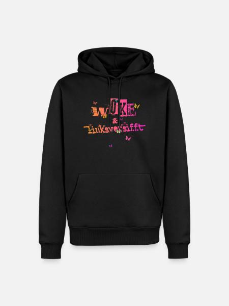 Selbstironie: WOKE & linksversifft - Männer Premium Bio Hoodie - Schwarz