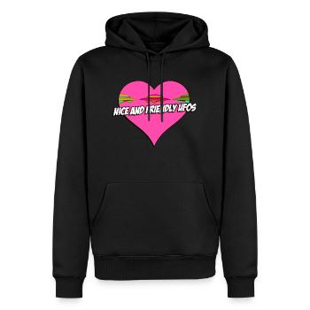 UFO - NETT UND FREUNDLICH - Männer Premium Bio Hoodie - Schwarz - Vorne - Nico (187cm)