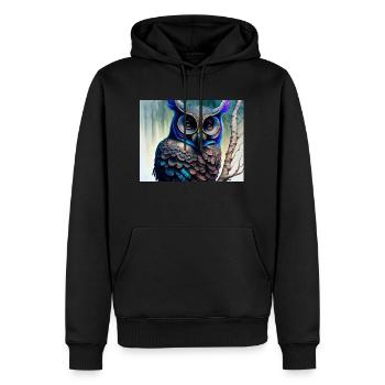 Eule - Männer Premium Bio Hoodie - Schwarz - Vorne - Nico (187cm)