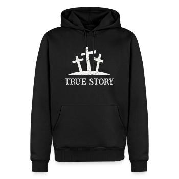 True Story - Männer Premium Bio Hoodie - Schwarz - Vorne - Nico (187cm)