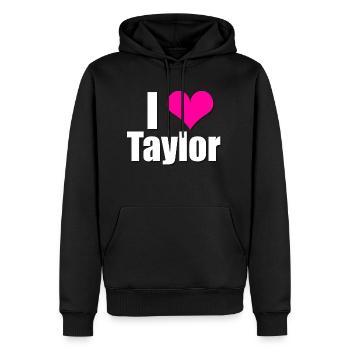 J’aime Taylor avec cœur, je coeur Taylor - Sweat à capuche Premium bio Homme - noir - Devant - Nico (187cm)