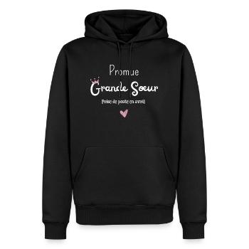 Promue grande soeur en avril - annonce grossesse - Sweat à capuche Premium bio Homme - noir - Devant - Nico (187cm)