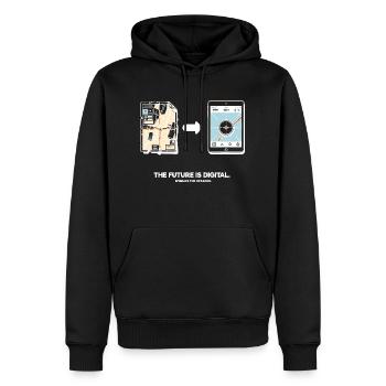 Die Zukunft ist digital Umarmen Sie das Upgrade - Männer Premium Bio Hoodie - Schwarz - Vorne - Nico (187cm)