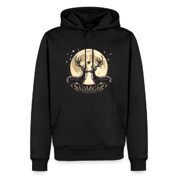 Cerf Romantique Illustration Pleine Lune Couple - Sweat à capuche Premium bio Homme - noir - Devant - Nico (187cm)