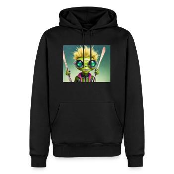 mignon petit vert rétro vintage alien skie - Sweat à capuche Premium bio Homme - noir - Devant - Nico (187cm)