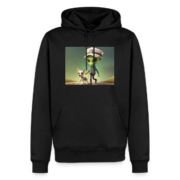 mignon petit extraterrestre rétro vert sortir le chien - Sweat à capuche Premium bio Homme - noir - Devant - Nico (187cm)