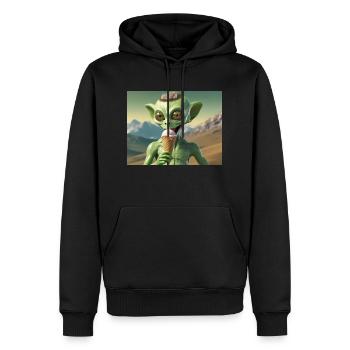 grey alien on the moon surface – eating ice cream - Men’s Premium Organic Hoodie - black - Front - Nico (187cm)