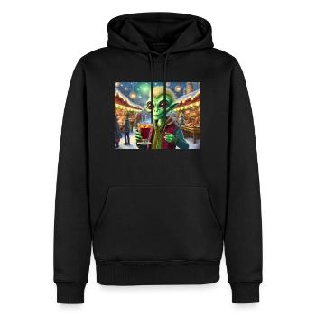 Alien trinkt Glühwein an Weihnachten - Männer Premium Bio Hoodie - Schwarz - Vorne - Nico (187cm)