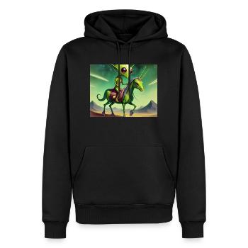 niedliches kleines grünes vintage alien reitet auf einem pferd - Männer Premium Bio Hoodie - Schwarz - Vorne - Nico (187cm)