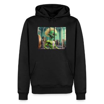 cute little green retro vintage alien workout gym - Men’s Premium Organic Hoodie - black - Front - Nico (187cm)