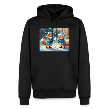 mignon petit renard démon vie quotidienne - jouer à la neige - Sweat à capuche Premium bio Homme - noir - Devant - Nico (187cm)