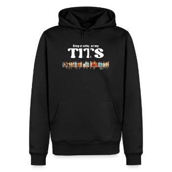 "Funny Bird T-Shirt - Stop Staring at My Tits" - Men’s Premium Organic Hoodie - black - Front - Nico (187cm)