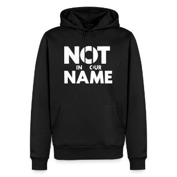 NOT IN OUR NAME - Männer Premium Bio Hoodie - Schwarz - Vorne - Nico (187cm)