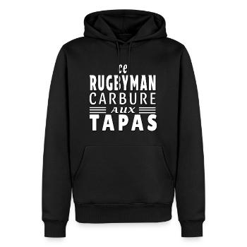 Ce rugbyman carbure aux tapas cadeau fier catalan - Sweat à capuche Premium bio Homme - noir - Devant - Nico (187cm)