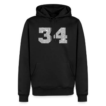 Numéro 34 paillettes argenté - 34e anniversaire - Sweat à capuche Premium bio Homme - noir - Devant - Nico (187cm)
