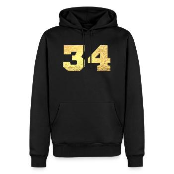 Numéro 34 paillettes doré - 34e anniversaire - Sweat à capuche Premium bio Homme - noir - Devant - Nico (187cm)