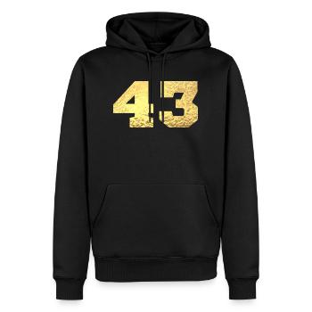 Numéro 43 paillettes doré - 43e anniversaire - Sweat à capuche Premium bio Homme - noir - Devant - Nico (187cm)