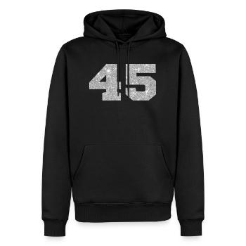 Nummer 45 Silberner Glitzer - 45-jähriges Jubiläum - Männer Premium Bio Hoodie - Schwarz - Vorne - Nico (187cm)