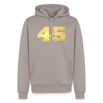 Numéro 45 paillettes doré - 45e anniversaire - Sweat à capuche Premium bio Homme - taupe - Devant - Nico (187cm)