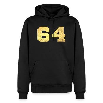 Numéro 64 paillettes doré - 64e anniversaire - Sweat à capuche Premium bio Homme - noir - Devant - Nico (187cm)