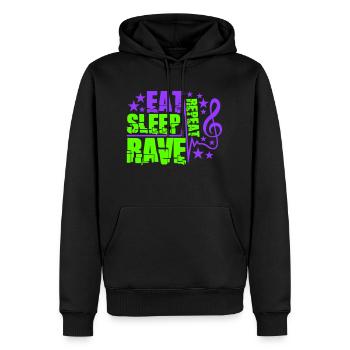 Manger dormir rave répéter nourriture sommeil corbeau disant - Sweat à capuche Premium bio Homme - noir - Devant - Nico (187cm)