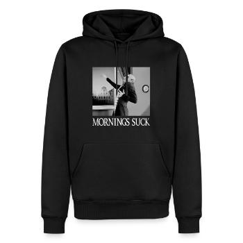 Morgens saugen Lustige Halloween Vampir Wortspiel Grafik - Männer Premium Bio Hoodie - Schwarz - Vorne - Nico (187cm)