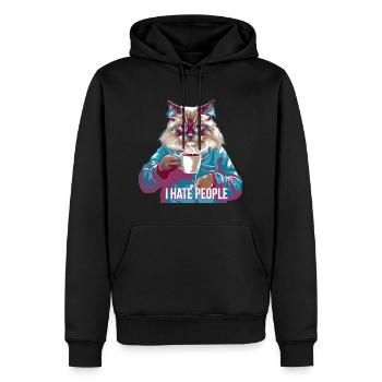 Ich hasse Menschen Katze im Pyjama mit Kaffee - Männer Premium Bio Hoodie - Schwarz - Vorne - Nico (187cm)