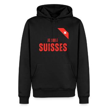 je suis suisses - Sweat à capuche Premium bio Homme - noir - Devant - Nico (187cm)