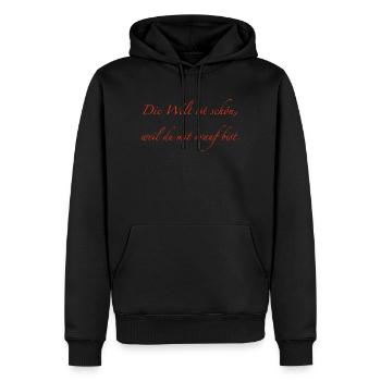 die Welt ist schön - Männer Premium Bio Hoodie - Schwarz - Vorne - Nico (187cm)