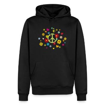 Peacezeichen Blumen Herz flower power Valentinstag - Männer Premium Bio Hoodie - Schwarz - Vorne - Nico (187cm)