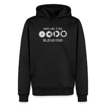 Fotografen Wortspiel Mir geht es blendend - Männer Premium Bio Hoodie - Schwarz - Vorne - Nico (187cm)