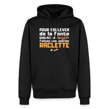 Soirée raclette - humour repas raclette - Sweat à capuche Premium bio Homme - noir - Devant - Nico (187cm)