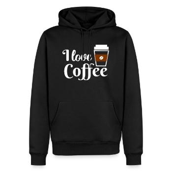 I love coffee - Men’s Premium Organic Hoodie - black - Front - Nico (187cm)