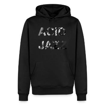 Acid Jazz Musique Noir Blanc Typographie Moderne - Sweat à capuche Premium bio Homme - noir - Devant - Nico (187cm)