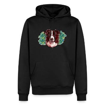 Tête de Border collie - En graffiti #1 - Sweat à capuche Premium bio Homme - noir - Devant - Nico (187cm)