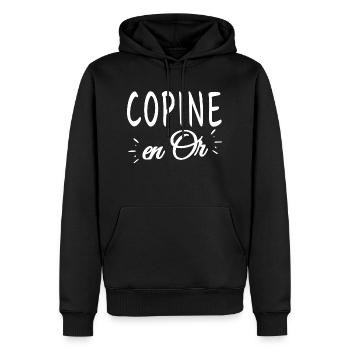 copine en or - Sweat à capuche Premium bio Homme - noir - Devant - Nico (187cm)