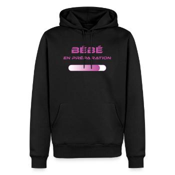 BEBE en préparation rose - Sweat à capuche Premium bio Homme - noir - Devant - Nico (187cm)