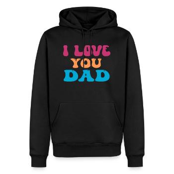 Je t’aime papa - Sweat à capuche Premium bio Homme - noir - Devant - Nico (187cm)