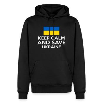 RESTEZ CALME ET SAUVEZ L’UKRAINE - Sweat à capuche Premium bio Homme - noir - Devant - Nico (187cm)