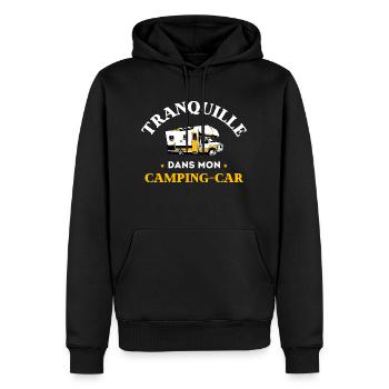 Tshirt Humour tranquille dans mon Camping Car - Sweat à capuche Premium bio Homme - noir - Devant - Nico (187cm)