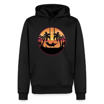 Palm trees with hammock on the beach - sunset - Men’s Premium Organic Hoodie - black - Front - Nico (187cm)