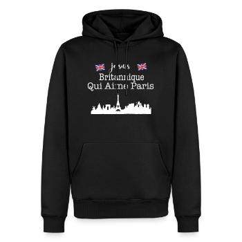 je suis britannique qui aime Paris - Sweat à capuche Premium bio Homme - noir - Devant - Nico (187cm)