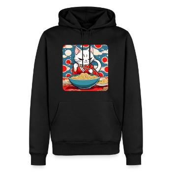 Cute Asian cat and ramen noodles - Men’s Premium Organic Hoodie - black - Front - Nico (187cm)