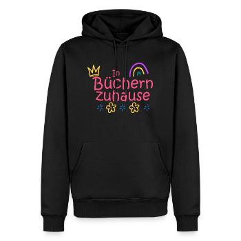 In Büchern zuhause - Männer Premium Bio Hoodie - Schwarz - Vorne - Nico (187cm)