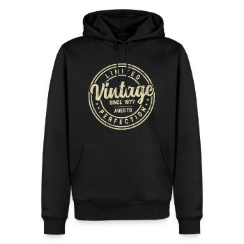 Vintage Des Années 1977 Cadeau D’anniversaire 1977 - Sweat à capuche Premium bio Homme - noir - Devant - Nico (187cm)