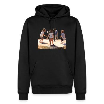 Kinder entwickeln soziale Fähigkeiten - Männer Premium Bio Hoodie - Schwarz - Vorne - Nico (187cm)